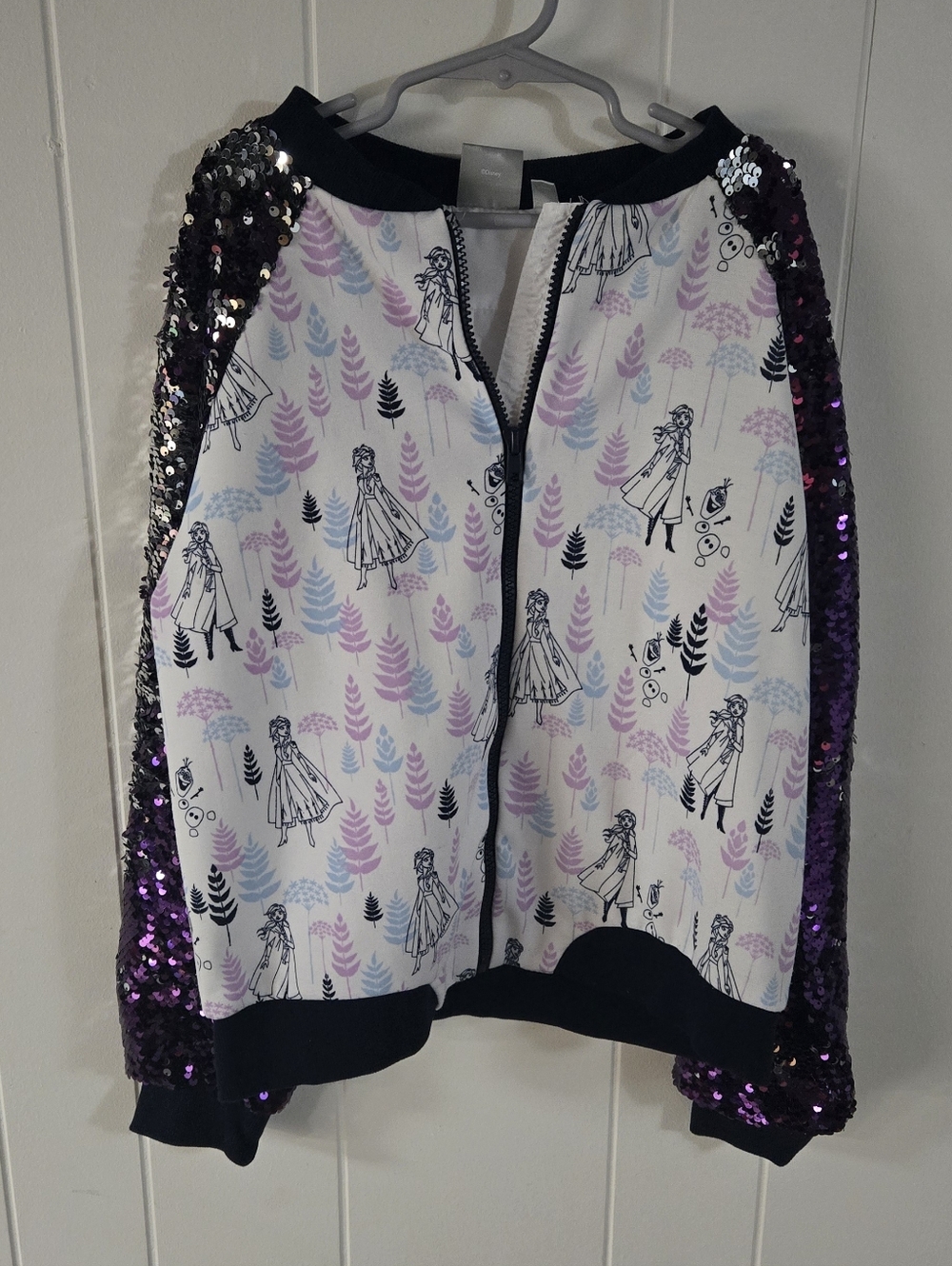 Disney Frozen Girls Sequin Sleeve Zip-Up Jacket - Size L (10-12)